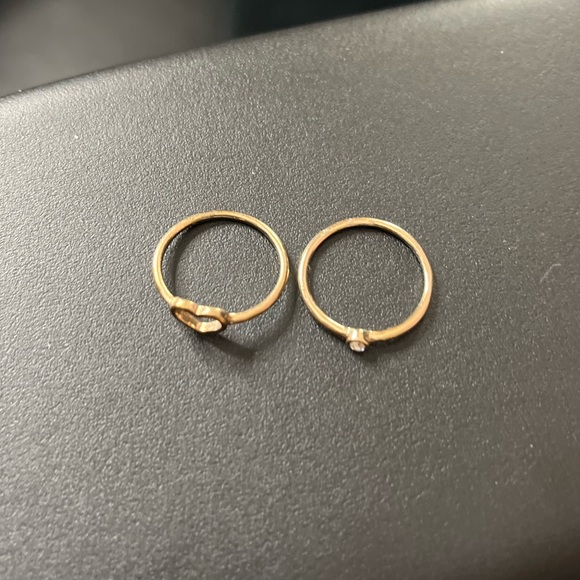 Delicate Gold Heart and Solitaire Stackable Rings - Picture 2 of 5